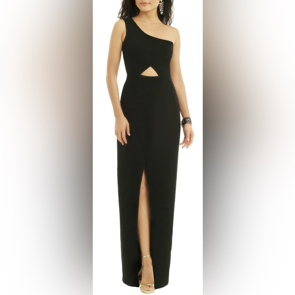 BCBGMaxAzria Kauri Black Asymmetrical One-Shoulder Gown
